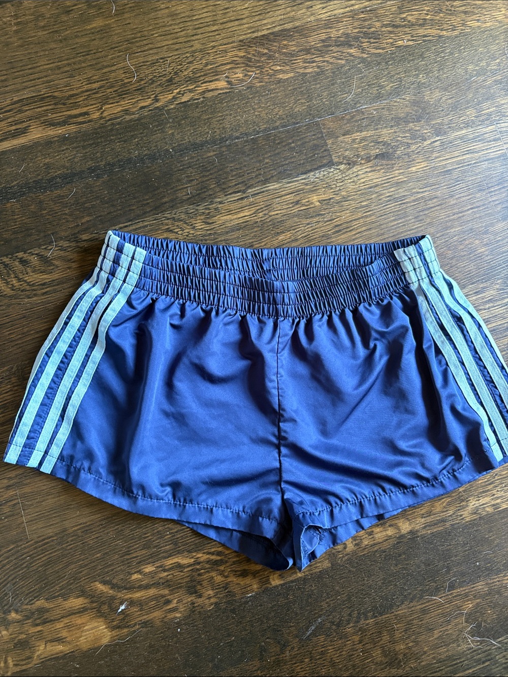 Edikted Navy Athletic Shorts with Light Blue Side Stripes